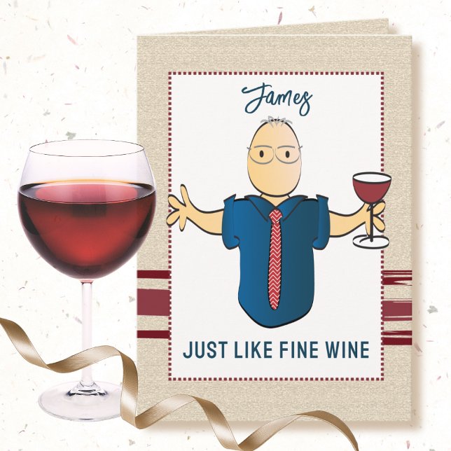 80th Fine Wine Funny Male Cartoon Classy Birthday Card (Creator Uploaded)