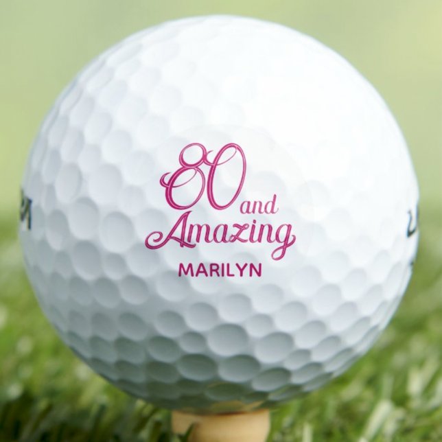 80th Gift for Neighbour Pink 80 Script Stylish Golf Balls (Creator Uploaded)