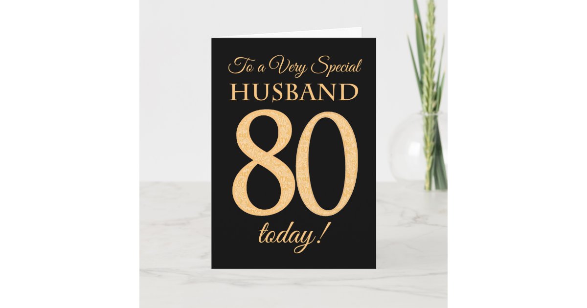 80th Gold-effect on Black, for Husband Birthday Card | Zazzle.co.uk