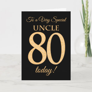 80th Gold-effect on Black, for Uncle Birthday Card