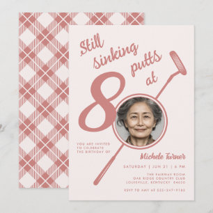 80th Golf Theme Birthday Party Photo Modern Pink Invitation