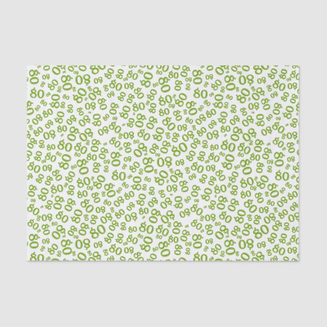 80th Green/White  Party Random Number Pattern Tissue Paper (Front)