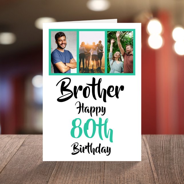 80th happy birthday brother photo collage Card (Creator Uploaded)