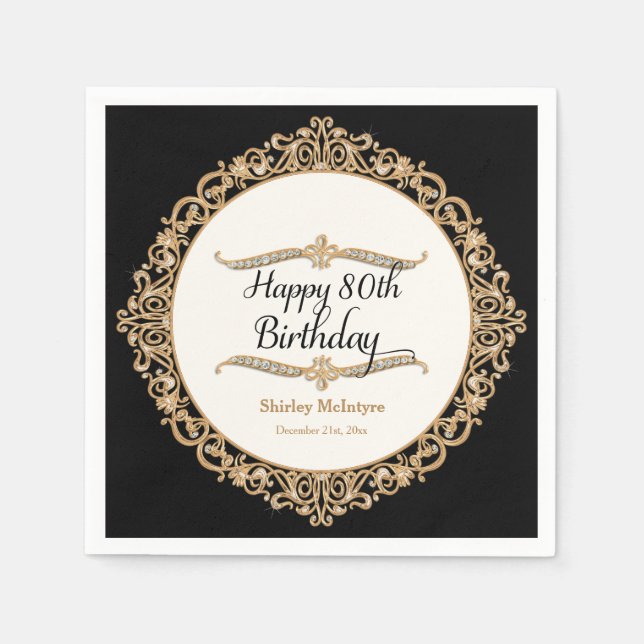 80th Happy Birthday Party Celebration Round Decor Napkin (Front)