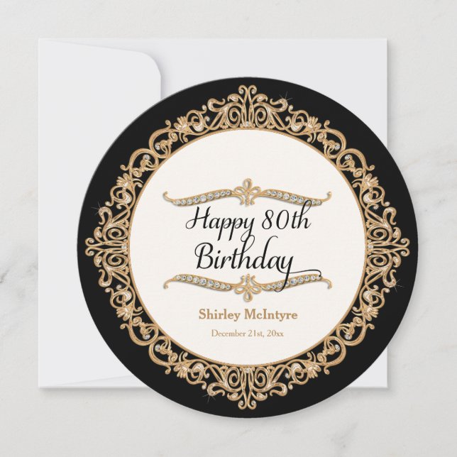 80th Happy Birthday Party Celebration Round Invite (Front)