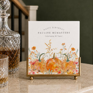 80th Happy Birthday Pumpkin Wildflower Custom Napkin