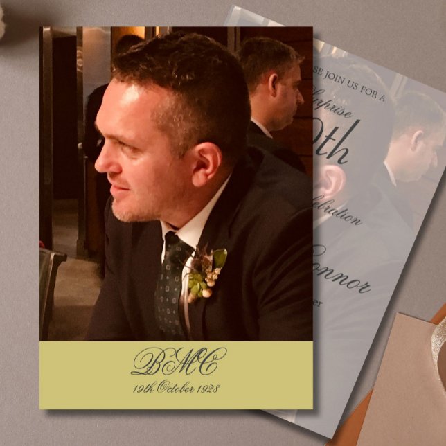 80th Male Birthday Photo Simple Elegant Gold  Invitation (Creator Uploaded)