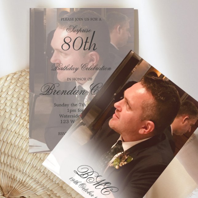 80th Male Birthday Simple Elegant Photo Invitation (Creator Uploaded)