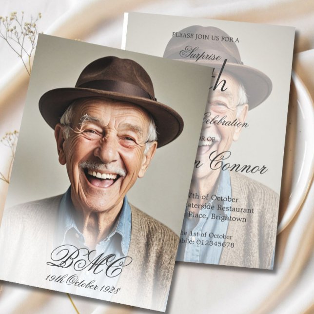 80th Male Birthday Simple Elegant Photo Invitation (Creator Uploaded)