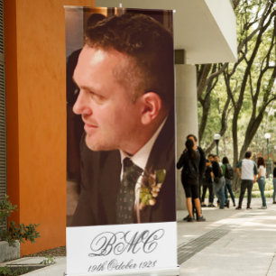 80th Male Birthday Simple Elegant Photo Monogram Retractable Banner