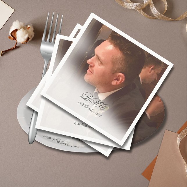 80th Male Birthday Simple Elegant Photo Napkin (Creator Uploaded)