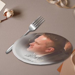 80th Male Birthday Simple Elegant Photo Paper Plate