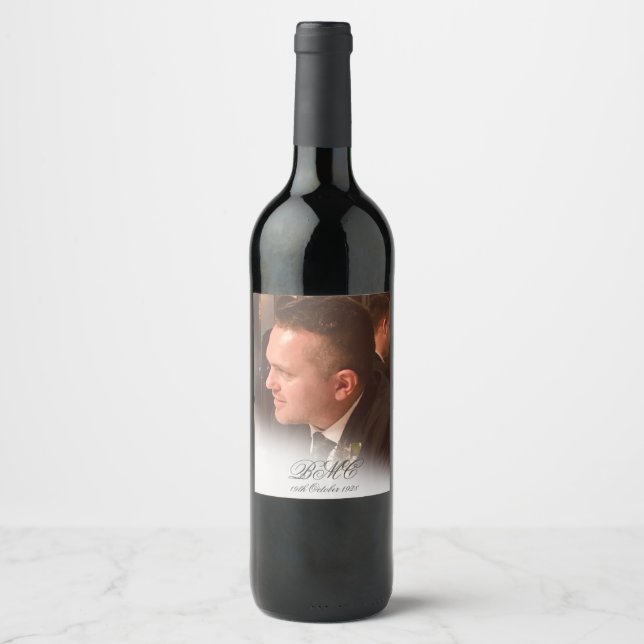 80th Male Birthday Simple Elegant Photo Wine Label (Front)