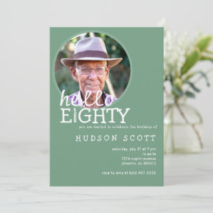 80th Mens Birthday Party Photo Eighty Sage Green Invitation