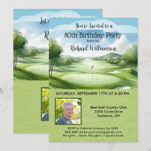 80th Men's Birthday Party Photo Golf  Invitation