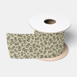 80th Modern Random Number Pattern Gold/Black Satin Ribbon