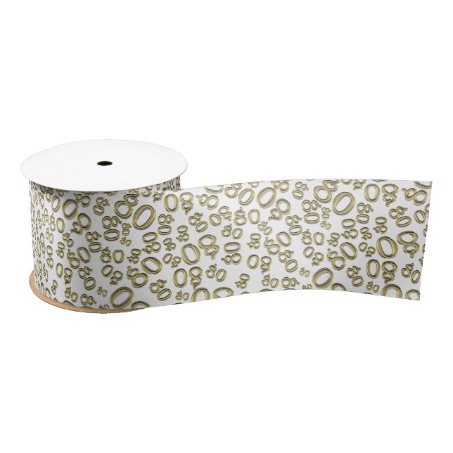 80th Modern Random Number Pattern Gold/White Satin Ribbon (Spool)