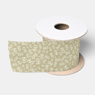 80th Modern Random Number Pattern Gold/White Satin Ribbon