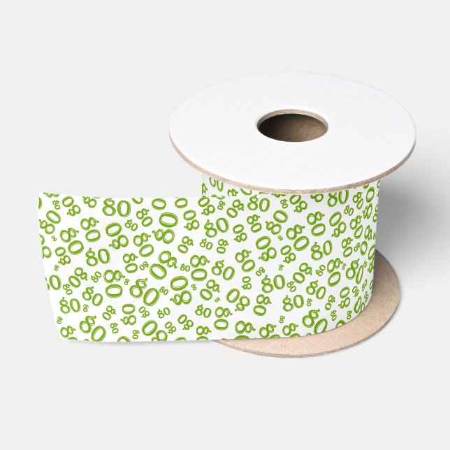 80th Modern Random Number Pattern Green/White Satin Ribbon (Spool)