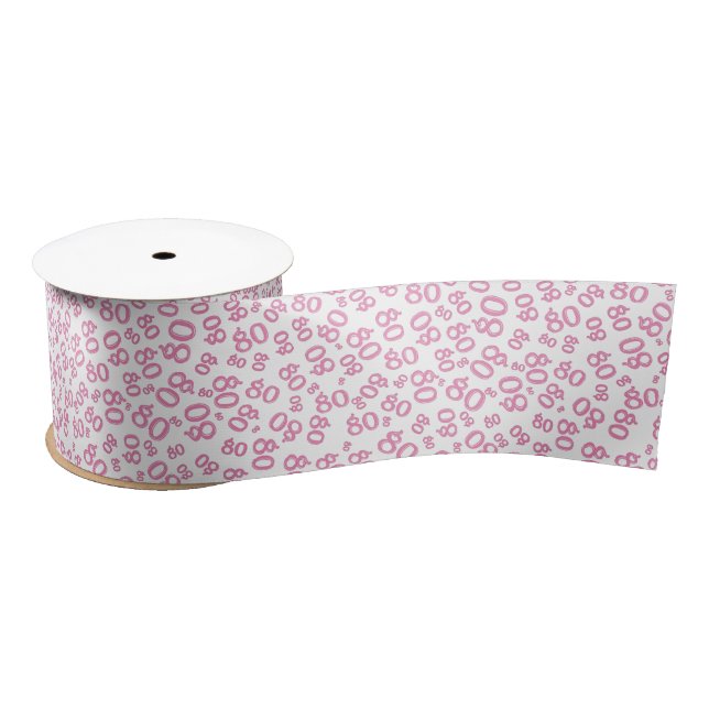 80th Modern Random Number Pattern Purple/White Satin Ribbon (Spool)