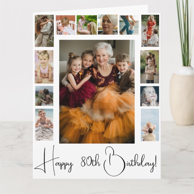 80th Or Any Age Family Photo Collage Birthday Card (Front)