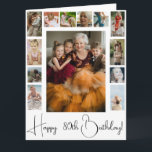 80th Or Any Age Family Photo Collage Birthday Card<br><div class="desc">Celebrate a milestone birthday of any age with lasting memories on a stunning photo collage greeting card! Customize with 14 photos (13 on the front cover and 1 inside) and your personalized message, as all text can be edited from front to back. PHOTO TIP: Opt for photos with centered subjects...</div>