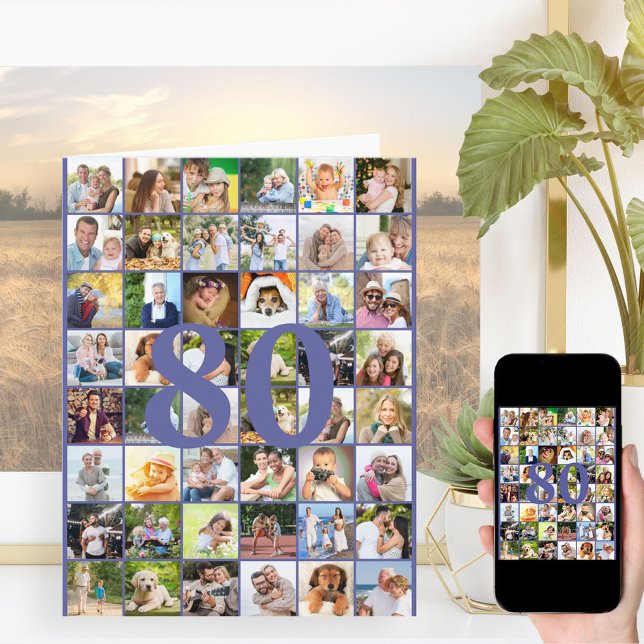80th or Any Age Photo Collage Big Birthday Card (Creator Uploaded)