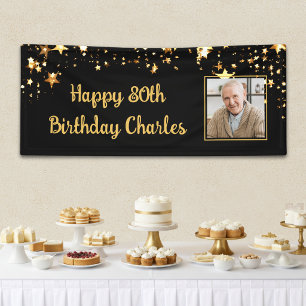 80th or Any Birthday Photo Gold Stars Custom Colou Banner
