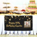 80th or Any Birthday Photo Gold Stars Custom Colou Banner<br><div class="desc">Celebrate any age birthday (shown for an 80th birthday) for him or her with this personalised banner sign in a customisable colour (shown in black) with gold stars, a photo and your custom text (the sample font shown is a hand lettered brush script that you can change as desired). CHANGES:...</div>