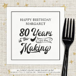 80th or Any Birthday Retro 80 Years in the Making Napkin<br><div class="desc">Retro 80th or any birthday personalised party napkins featuring a retro calligraphy script typography title 80 YEARS IN THE MAKING which incorporates his or her birth year within the design and your custom text--all in your choice of colours to coordinate with your celebration theme. CHANGES: All text and the title...</div>