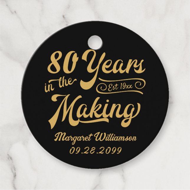 80th or Any Birthday Retro Years in the Making Favour Tags (Front)