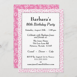 80th Party Pink/White Random Number Pattern Invitation