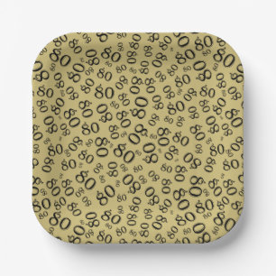 80th Party Random Number Pattern Gold/Black Paper Plate