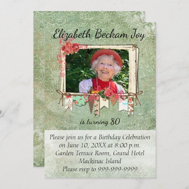 80th Photo Birthday Party Invitation (Front/Back)