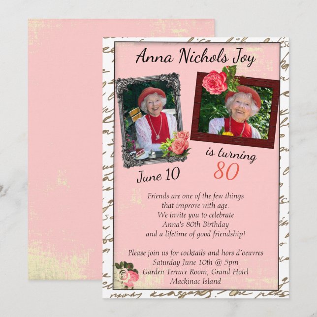 80th Photo Birthday Party Invitation (Front/Back)