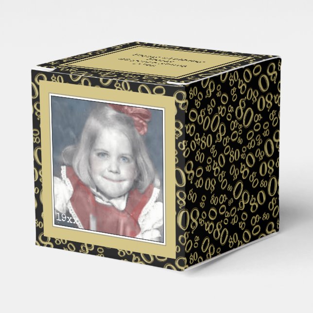 80th Photo Keepsake - Black/Gold  Number Pattern Favour Box (Front Side)