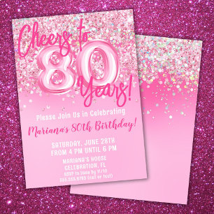 80th Pink Glitter Birthday Party Invitation