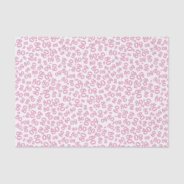 80th Pink/White  Party Random Number Pattern Tissue Paper (Front)