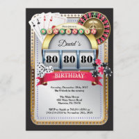 80th Poker Playing Card Casino Birthday Invitation