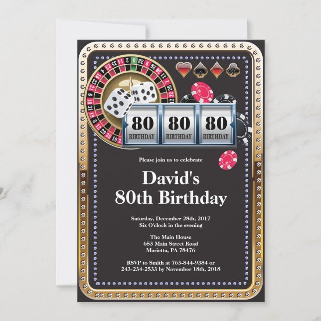 80th Poker Playing Card Casino Birthday Invitation (Front)