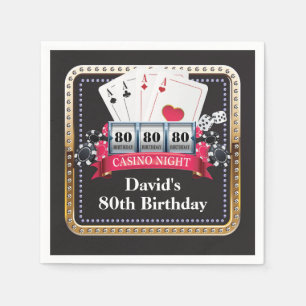80th Poker Playing Card Casino Birthday Napkins