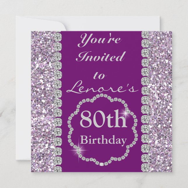 80th PURPLE BLING Birthday Party Invitation (Front)