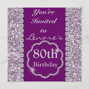 80th PURPLE BLING Birthday Party Invitation