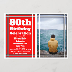 80th Red Photo Birthday Invitation