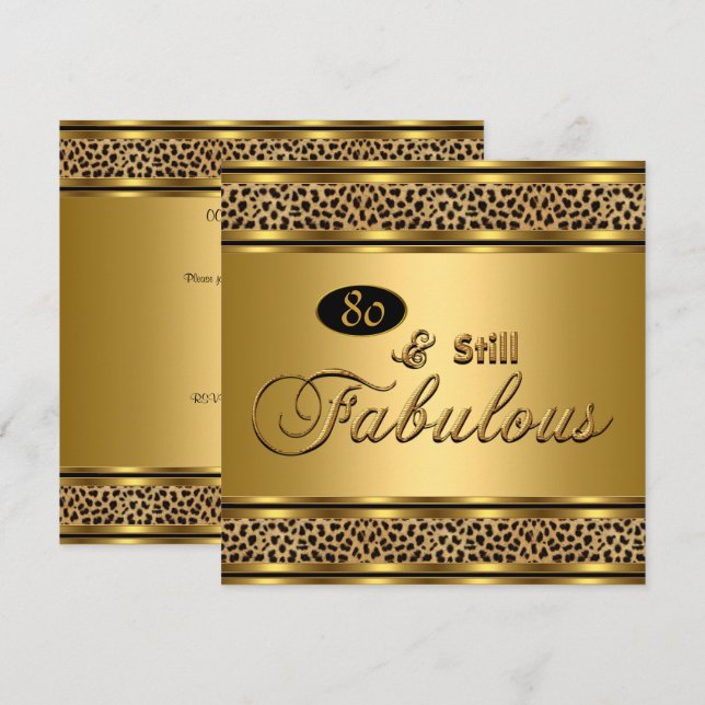 80th "Still Fabulous" Birthday Gold Leopard Image Invitation (Front/Back)