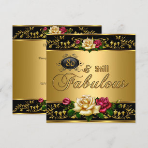 80th "Still Fabulous" Birthday Red Roses Gold Invitation