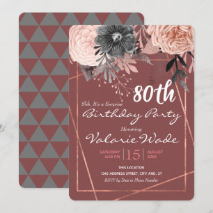 80th Suprise Birthday Party Pink Roses Invitation