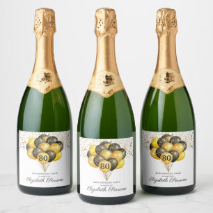 80th Surprise Birthday Black Gold Glitter  Sparkling Wine Label