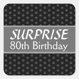 80th SURPRISE Birthday Black Silver Red Square Sticker