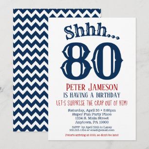 80th Surprise Birthday Invitation Mens Navy Blue